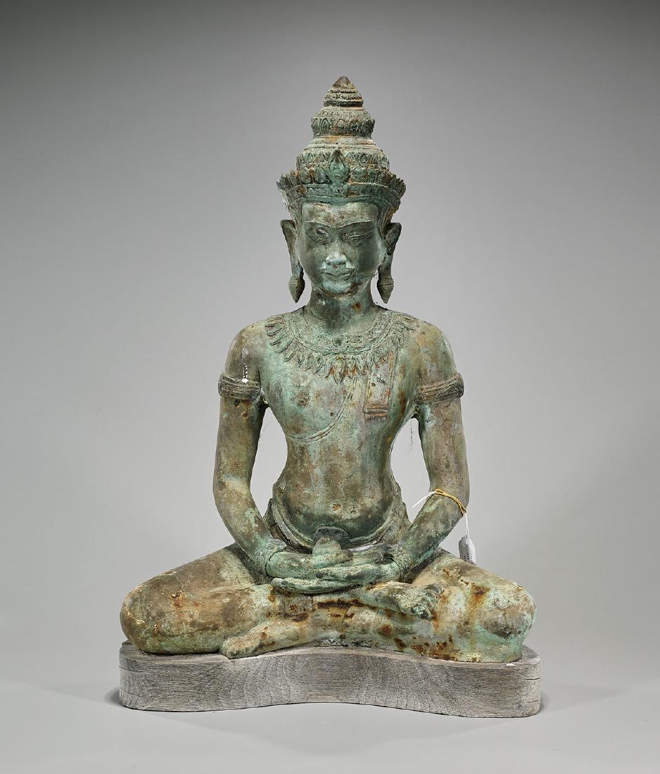 Antique Cambodian Bronze Seated Buddha (1 of 1)