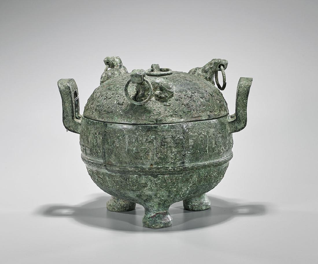 Large Archaistic Chinese Bronze Covered Tripod Vessel (1 of 1)