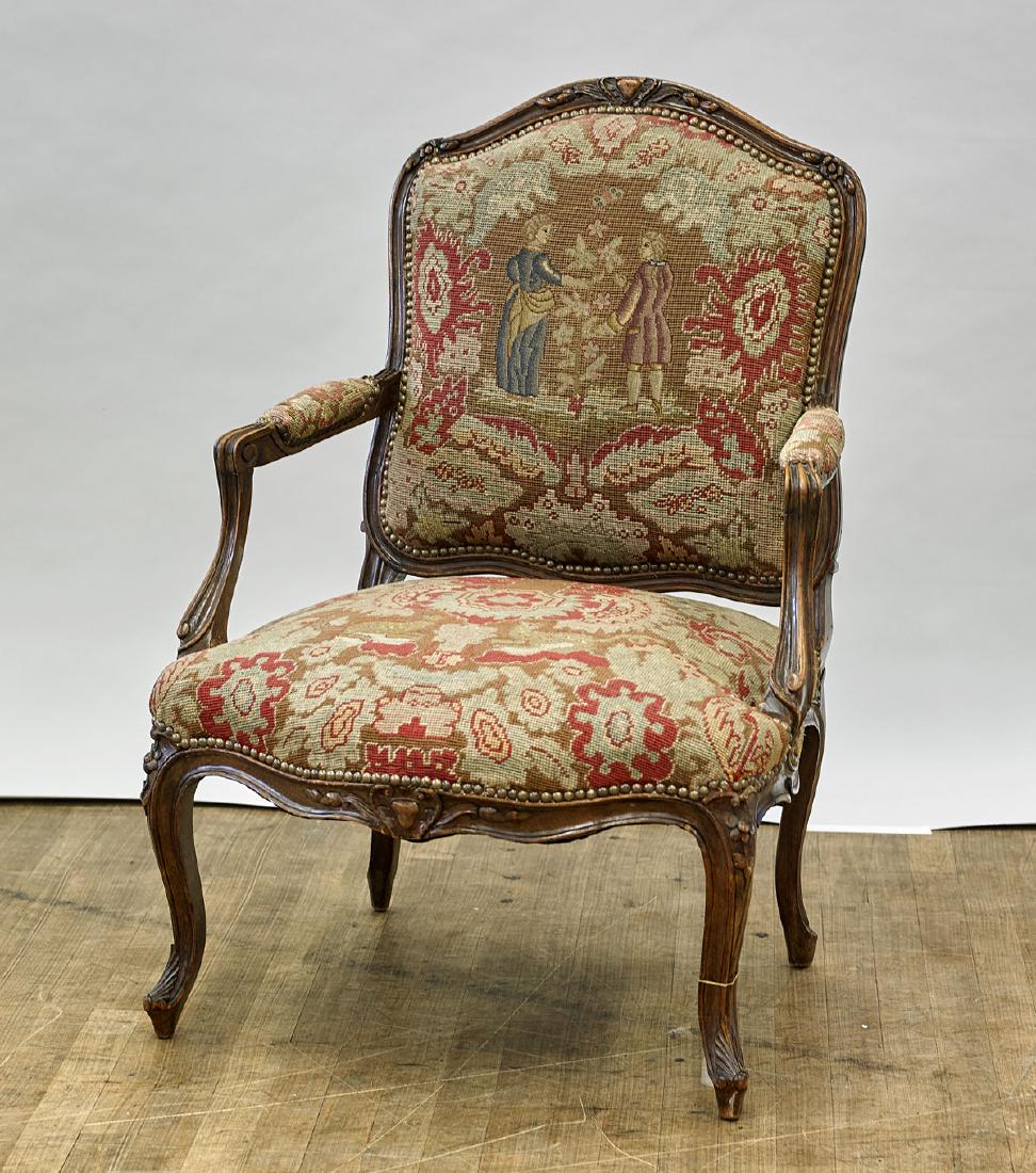 Antique French Needlework Upholstered Wood Armchair (1 of 1)