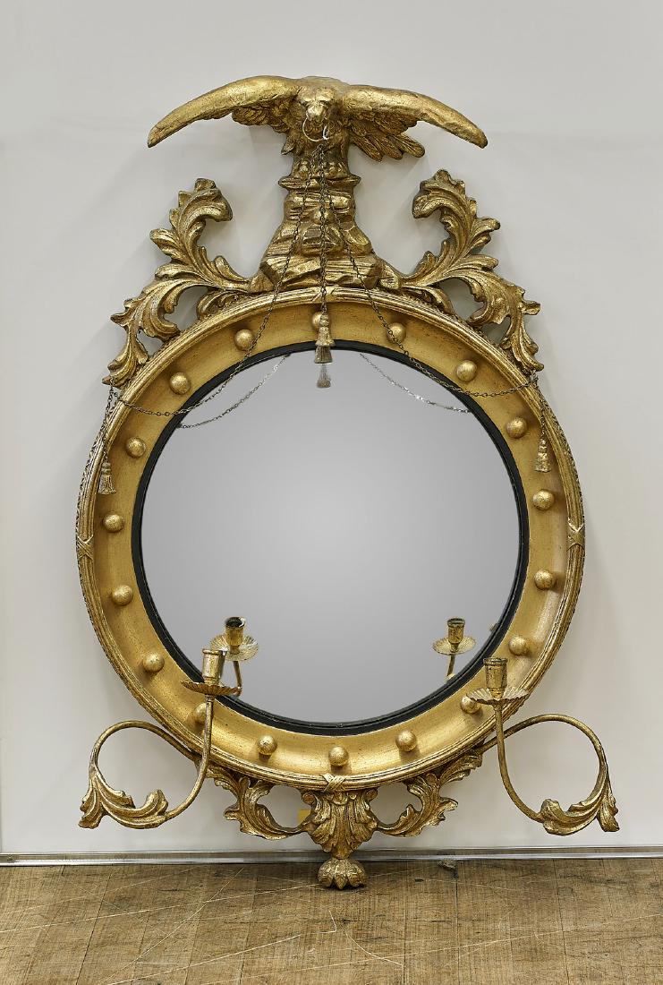 Pair Old Gilt Empire-Style Convex Mirrors (1 of 2)