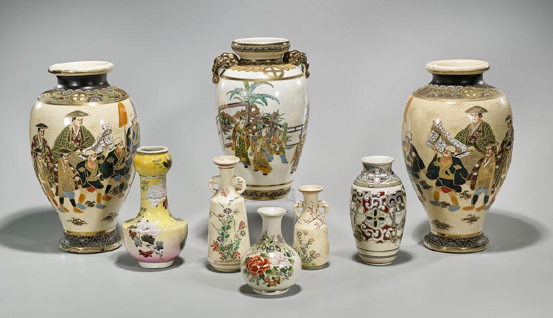 Eight Various Japanese Satsuma Earthenware Pieces (1 of 1)