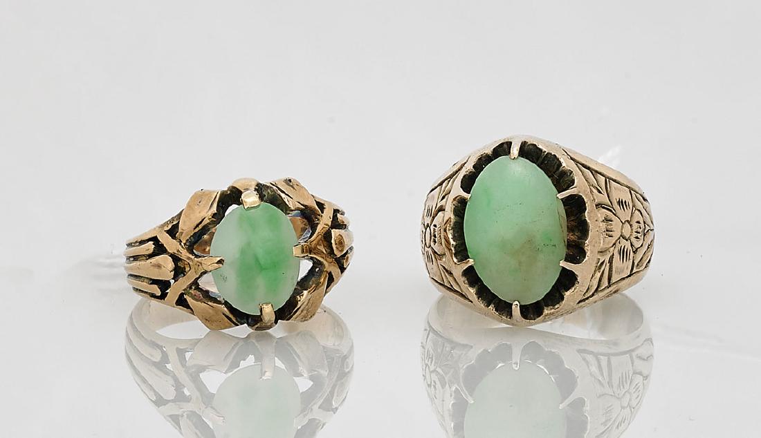 Two 14K Yellow Gold & Jadeite Rings (1 of 1)