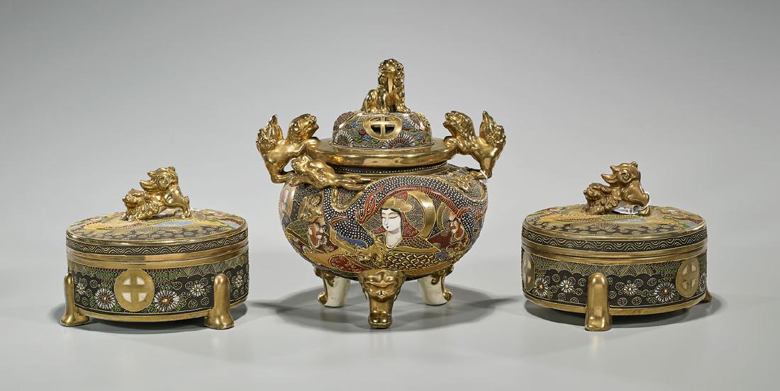 Three Japanese Satsuma Earthenware Pieces (1 of 2)