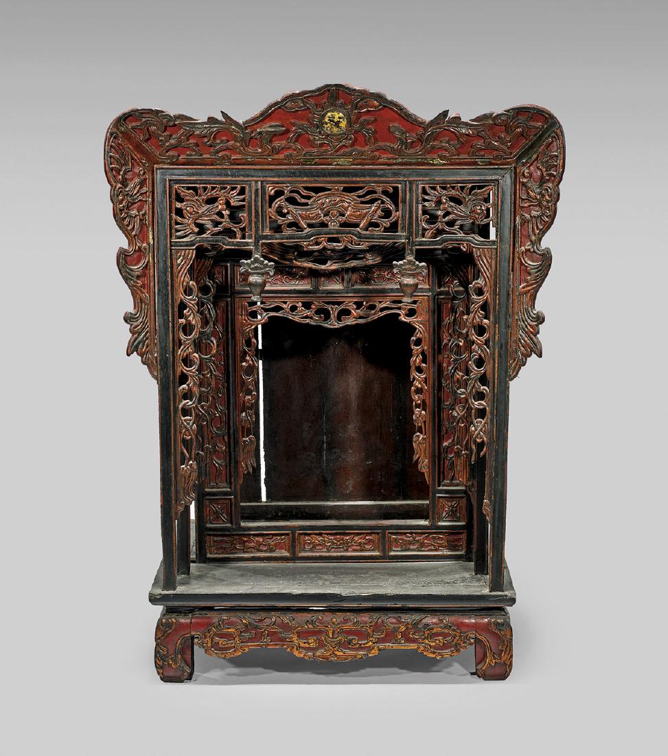 Large Antique Lacquered Wood Shrine (1 of 2)