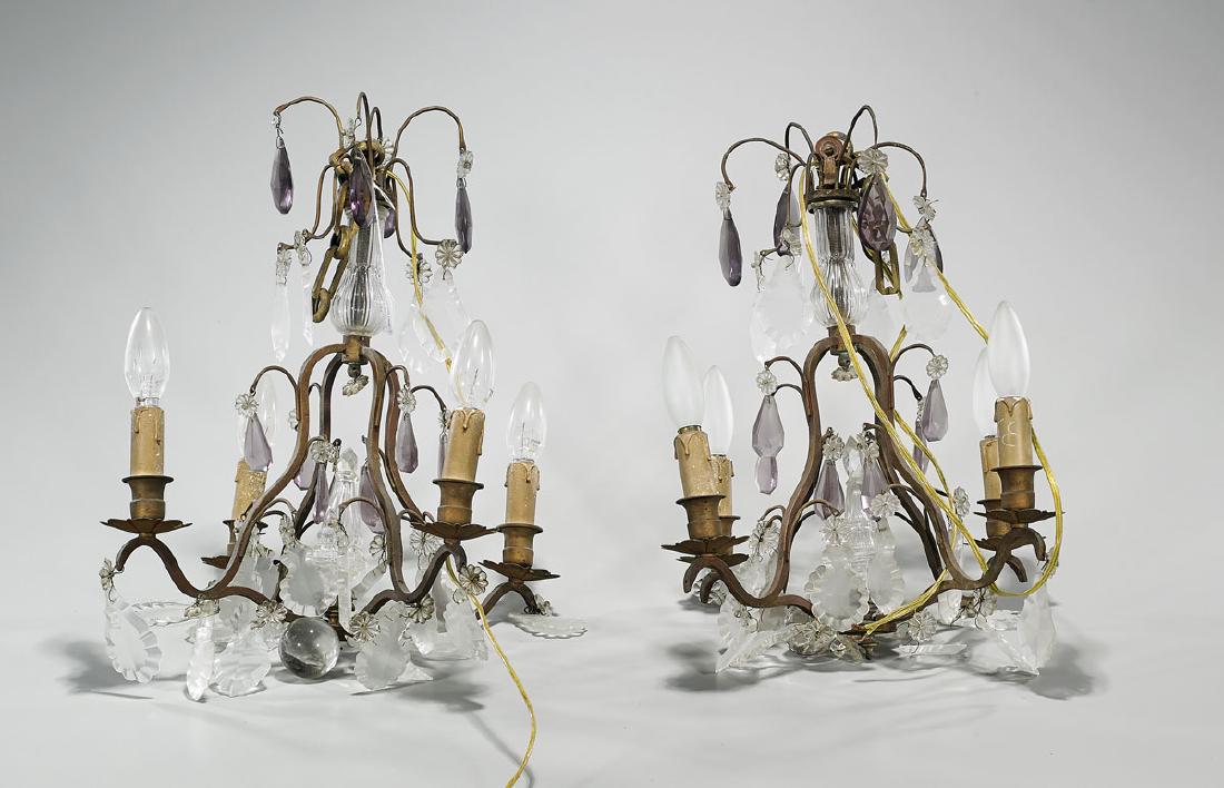 Pair Small Bronze & Glass Chandeliers (1 of 1)