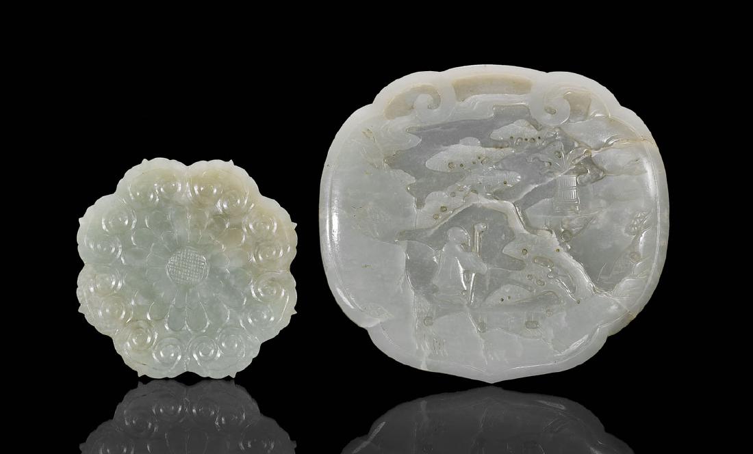 TWO CHINESE CARVED JADE PLAQUES (1 of 2)