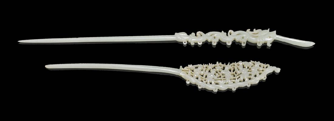 TWO CARVED JADE HAIRPINS (1 of 1)