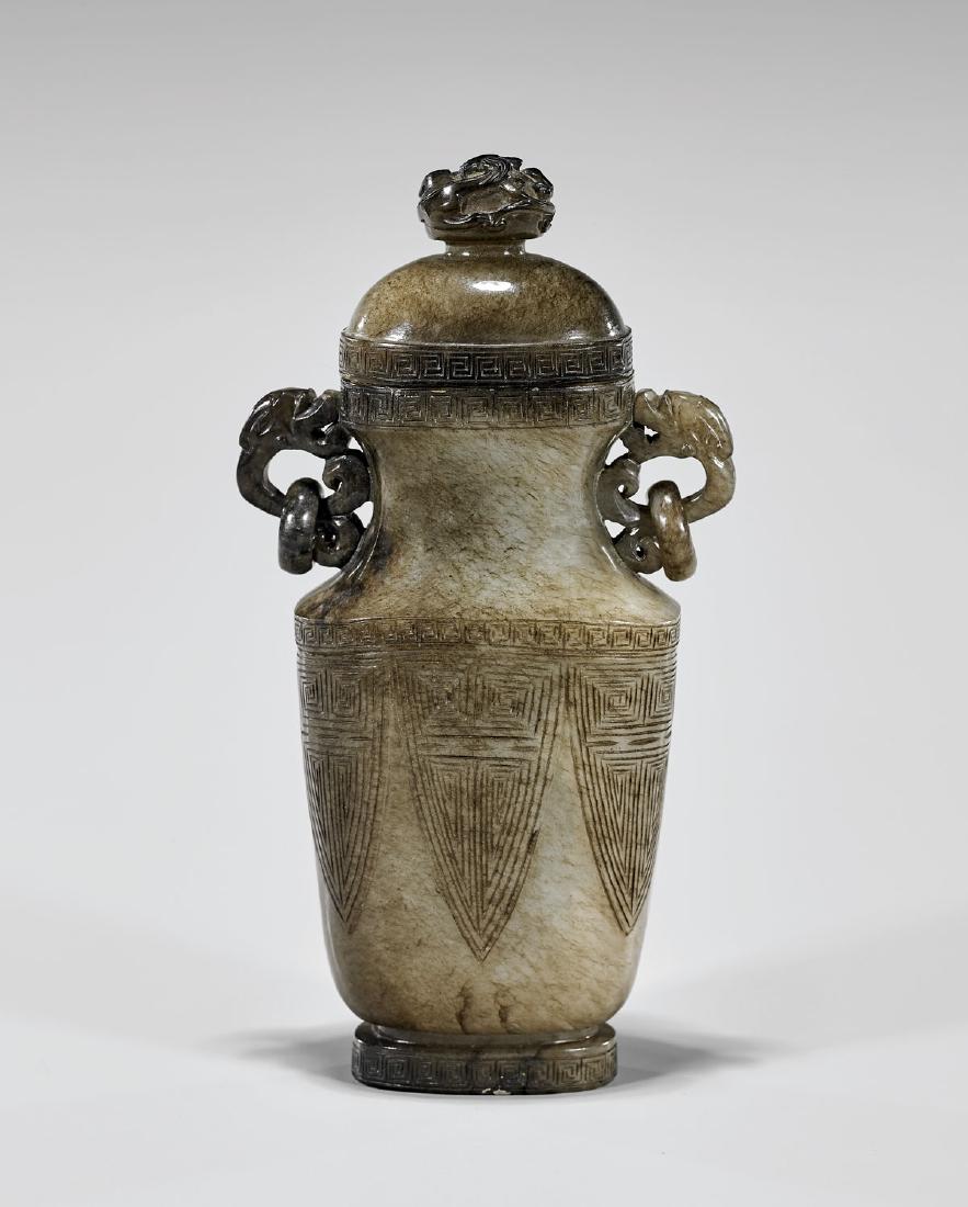 CHINESE CARVED JADE COVERED VASE (1 of 2)