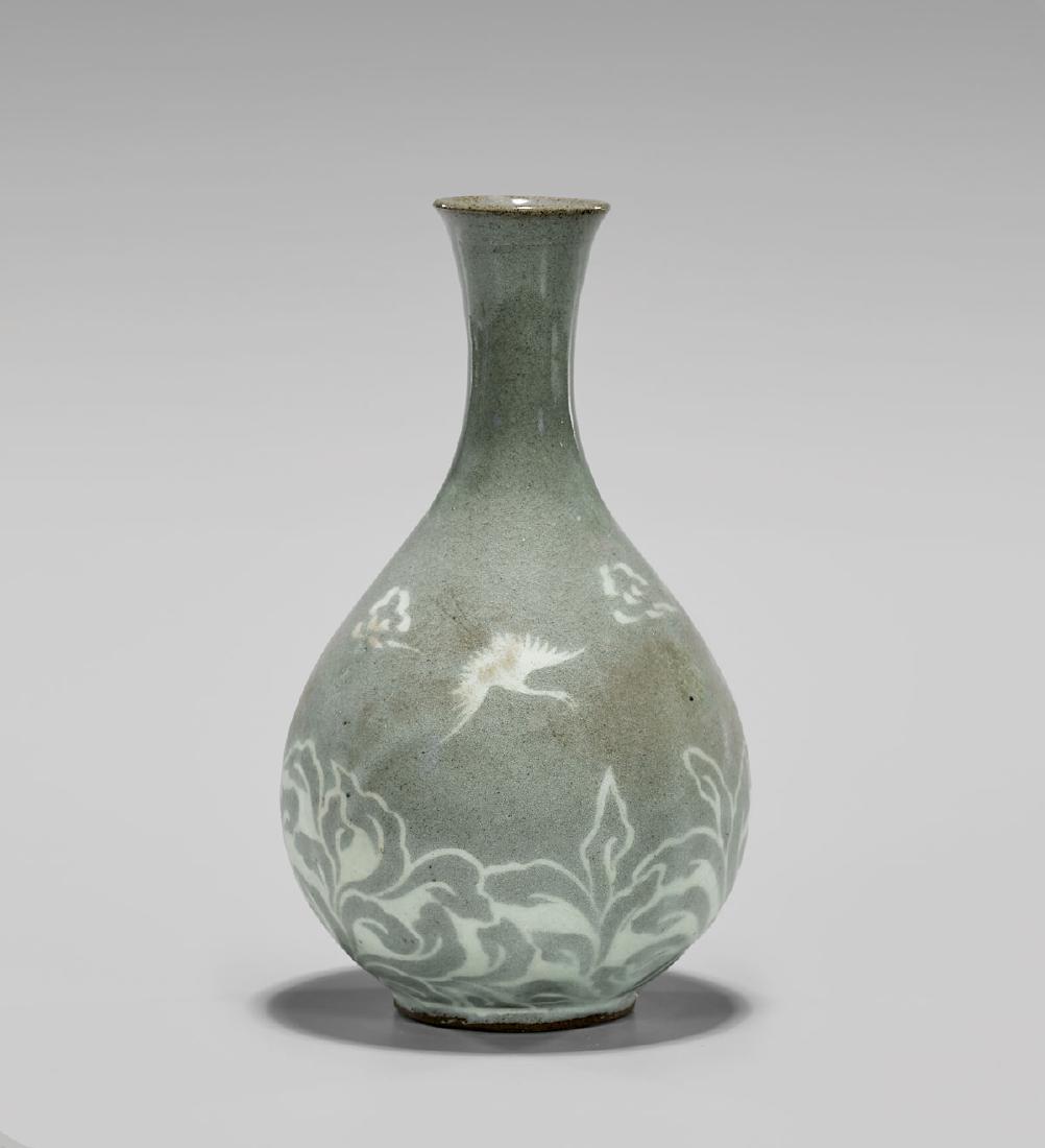 KOREAN JOSEON INLAID CELADON 'CRANE' VASE (1 of 2)