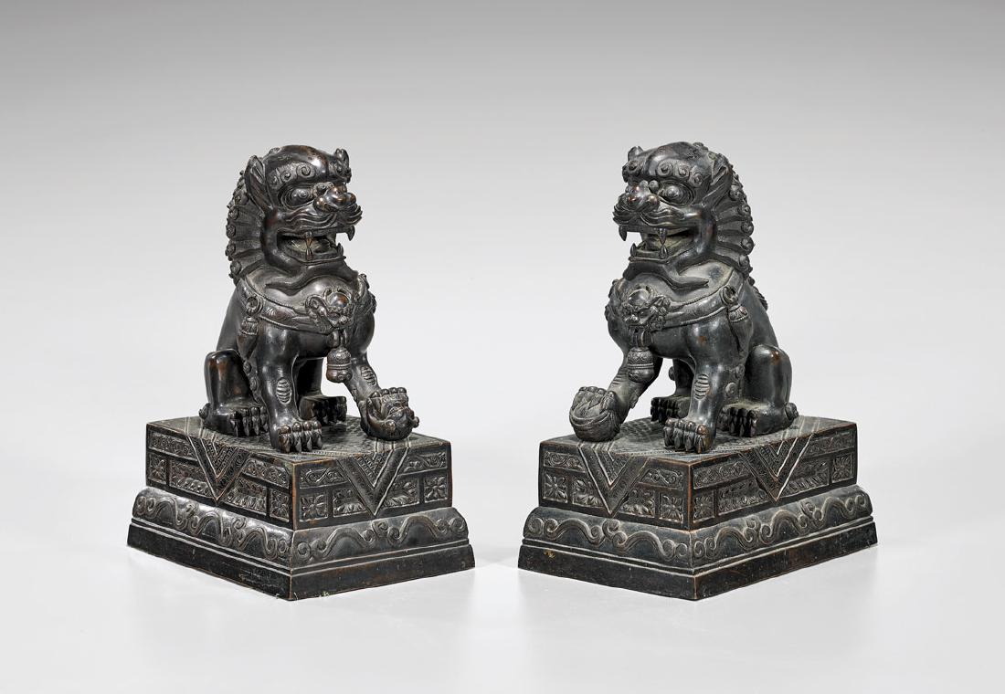 PAIR CHINESE BRONZE GUARDIAN LIONS (1 of 3)