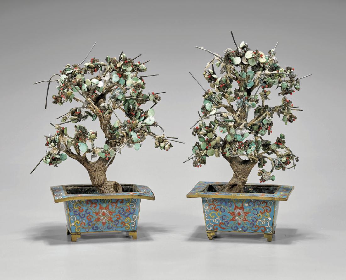 Pair Antique Turquoise "Trees" in Cloisonne (1 of 2)
