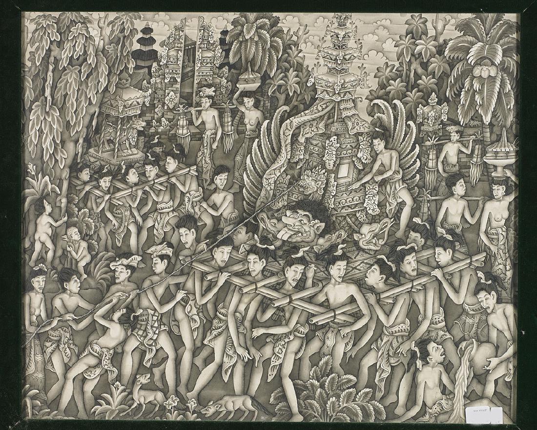 Group of Five Old Indonesian Ink Wash Artworks (1 of 5)