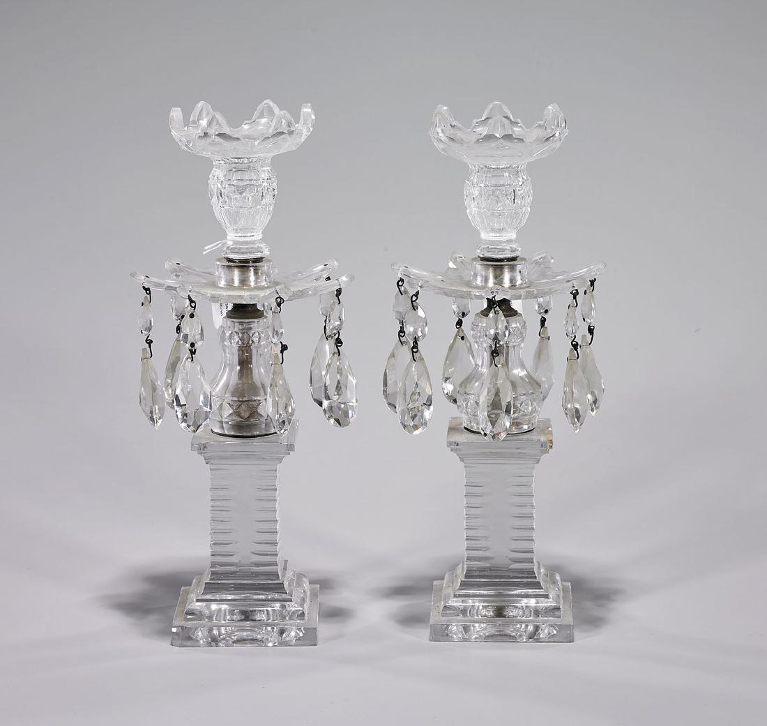 Pair Antique English Cut Glass & Brass Candlesticks (1 of 1)