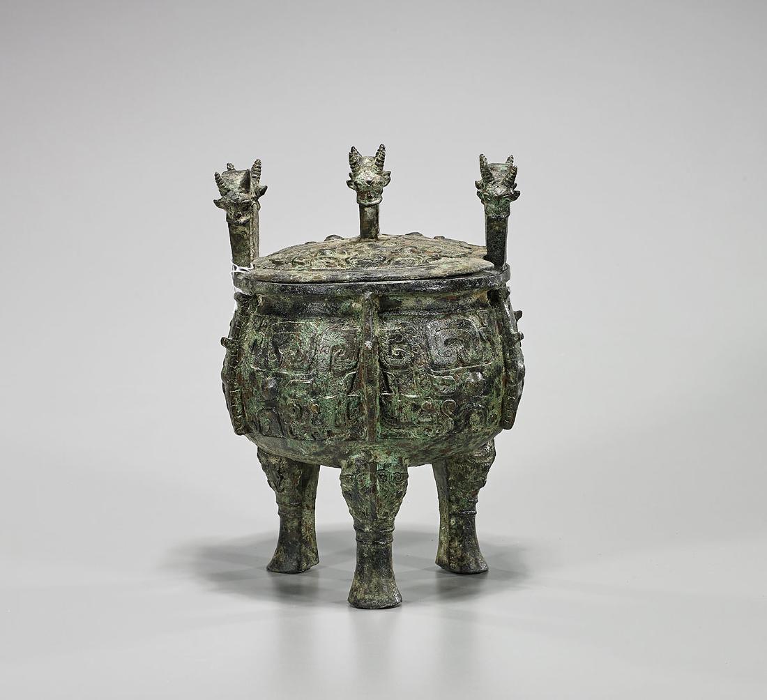 Archaistic Chinese Bronze Covered Ding Vessel (1 of 1)