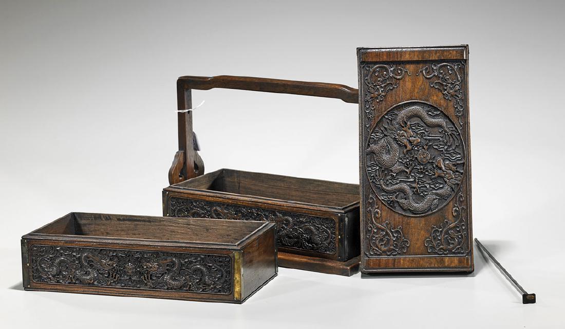 Chinese Elaborately Carved Wood Stacking Box (1 of 2)