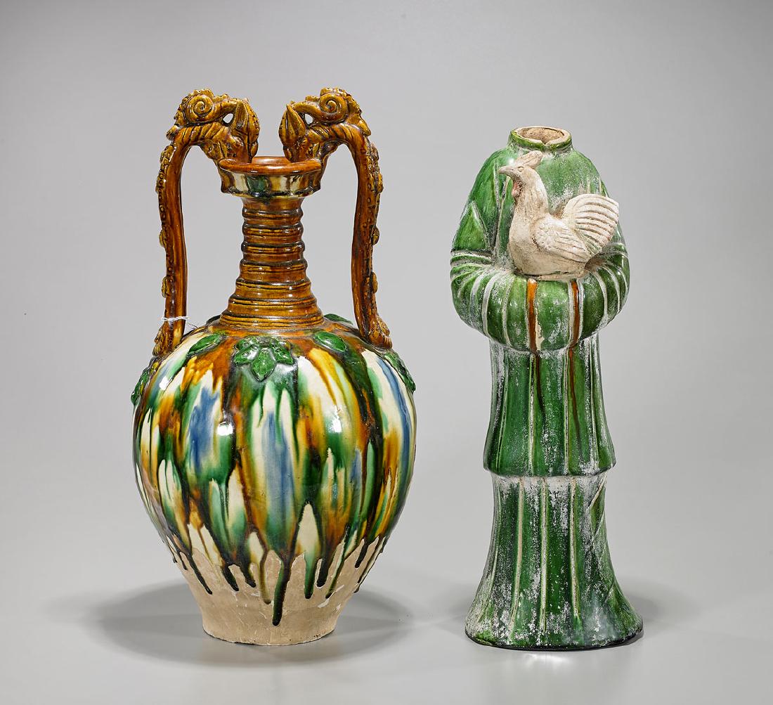 Two Chinese Parcel-Glazed Pottery Pieces (1 of 1)