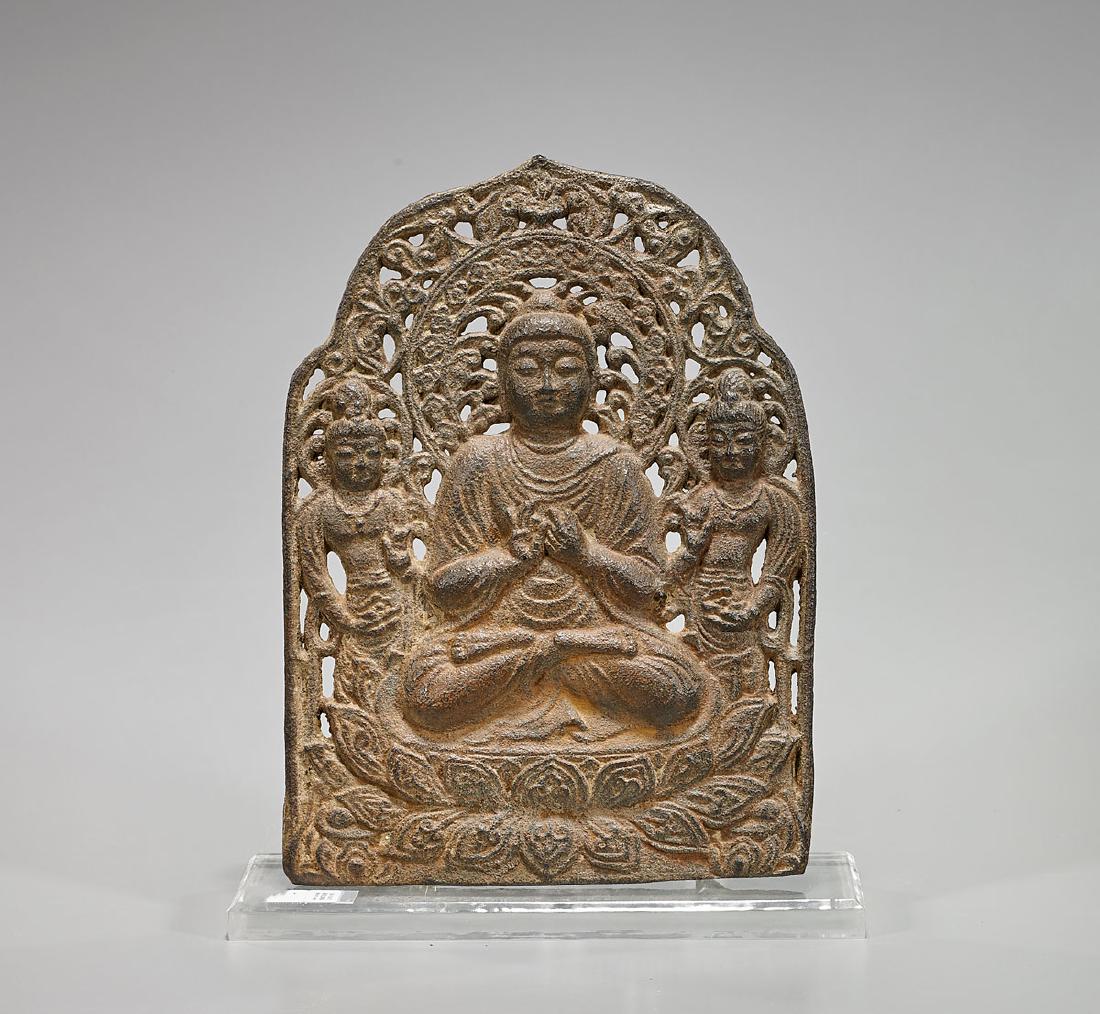 Korean Iron Buddhist Triad Plaque (1 of 1)