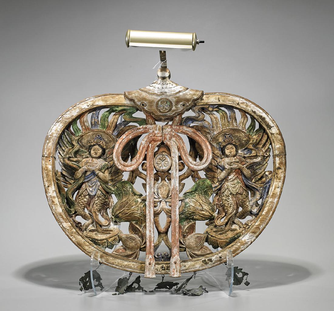 Antique Chinese Carved & Polychrome Wood Plaque (1 of 1)