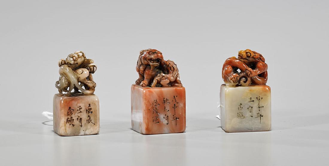 Three Chinese Carved Shoushan Stone Seals (1 of 2)