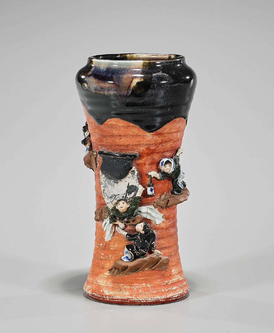 Japanese Sumida Gawa Pottery Vase (1 of 2)