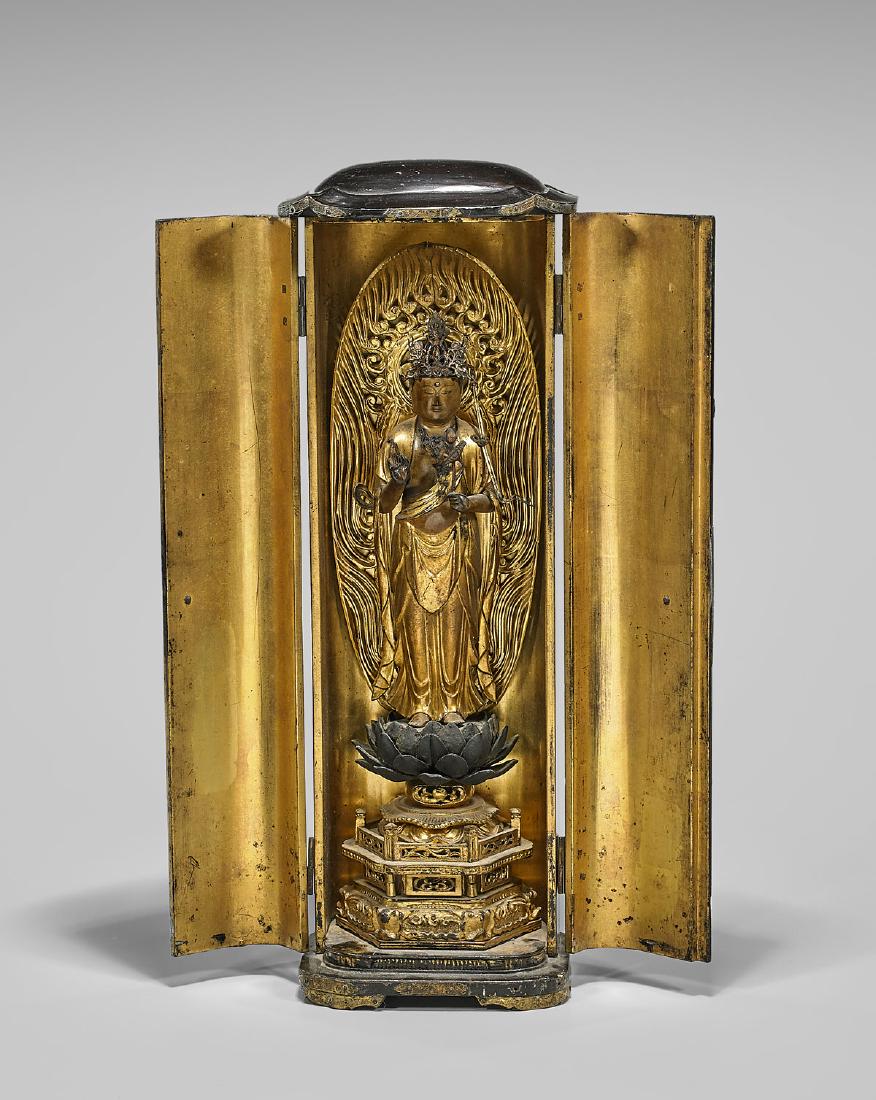 JAPANESE GILT LACQUER 'ZUSHI' SHRINE: Kannon (1 of 3)