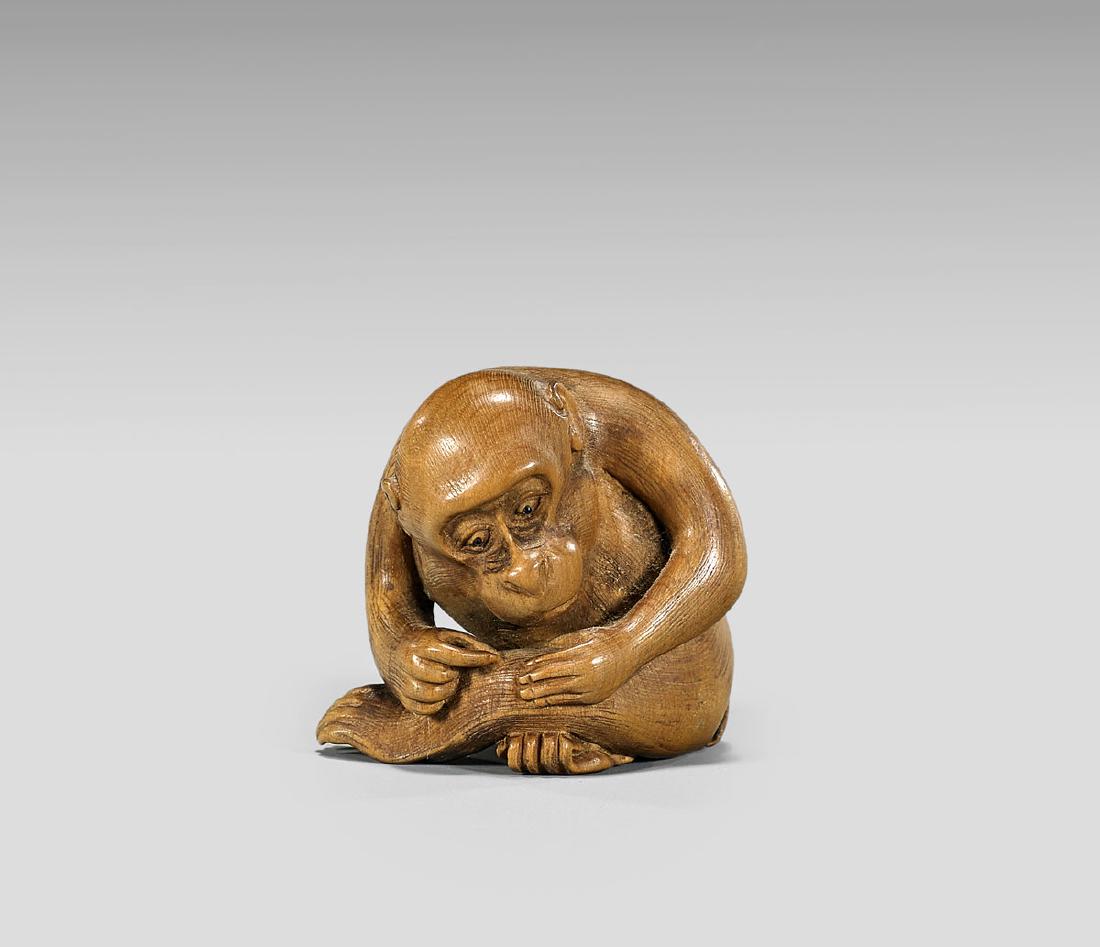 19TH CENTURY WOOD 'MONKEY' NETSUKE (1 of 3)