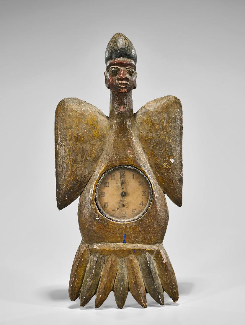 NIGERIAN POLYCHROME WOOD FIGURAL CLOCK (1 of 2)