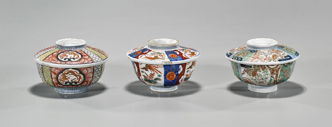 Three Antique Japanese Porcelain Covered Bowls (1 of 2)