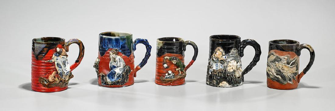 Group of Five Japanese Sumida Gawa Mugs (1 of 2)