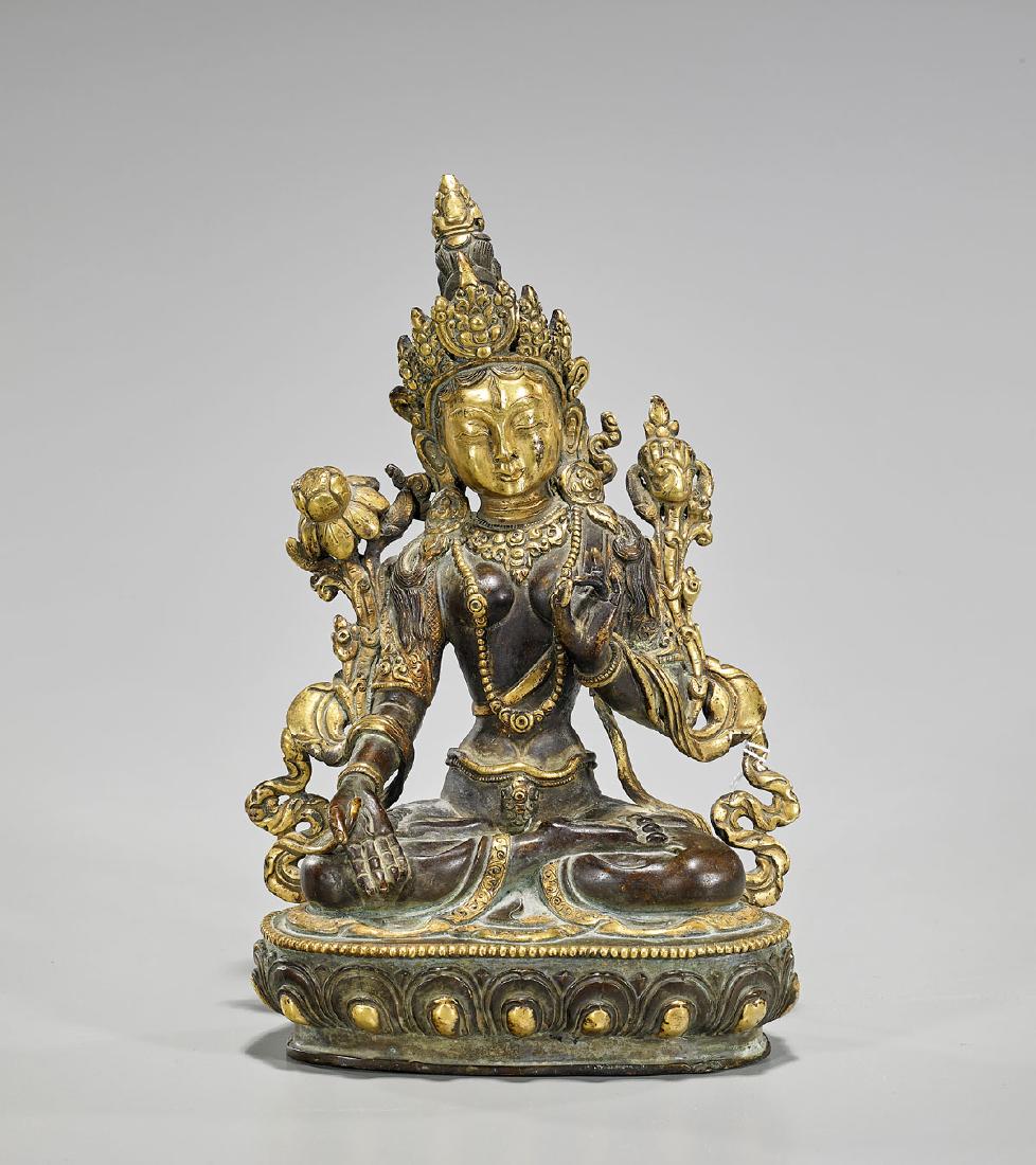 Tibeto-Chinese Parcel-Gilt Bronze Seated Deity (1 of 2)