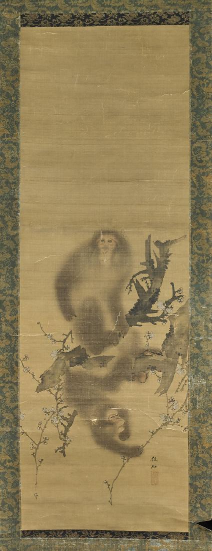 Antique Japanese Silk Scroll Attributed To Mori Sosen (1 of 2)
