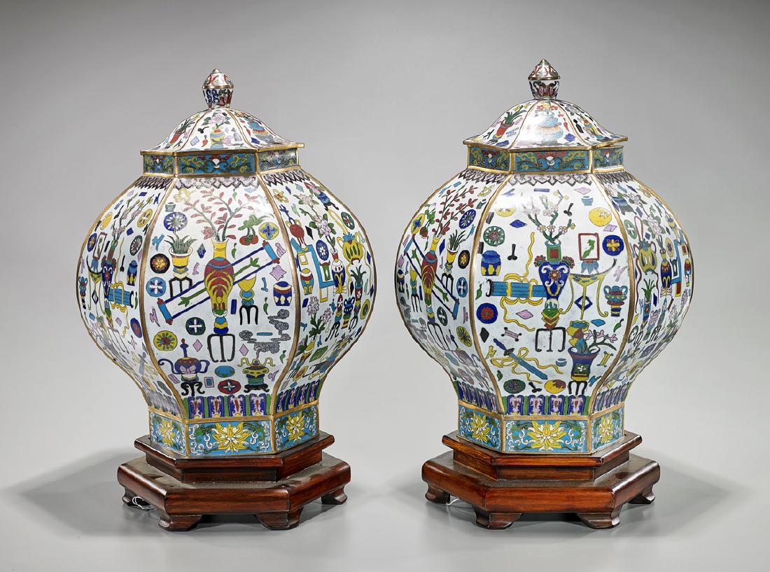 Pair of Chinese Cloisonne Enamel Vases (1 of 2)