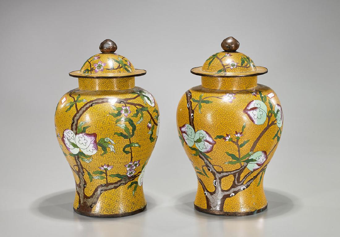 Pair Chinese Cloisonne Enamel Covered Vases (1 of 3)