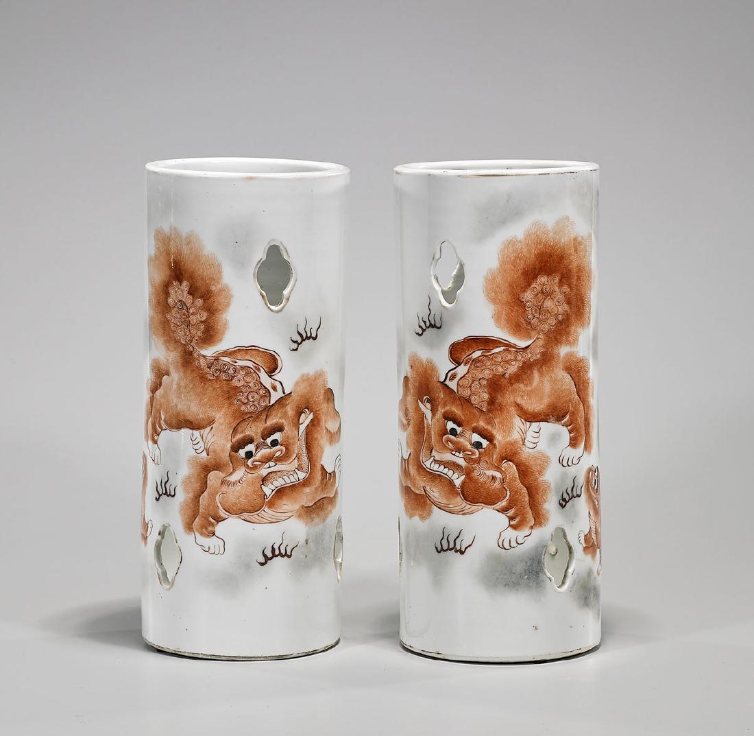 Pair Chinese Enameled Porcelain Hat Stands (1 of 3)
