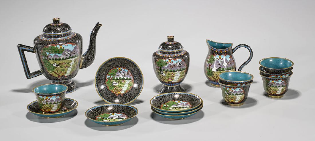 Fifteen-Piece Chinese Cloisonne Enamel Tea Set (1 of 1)