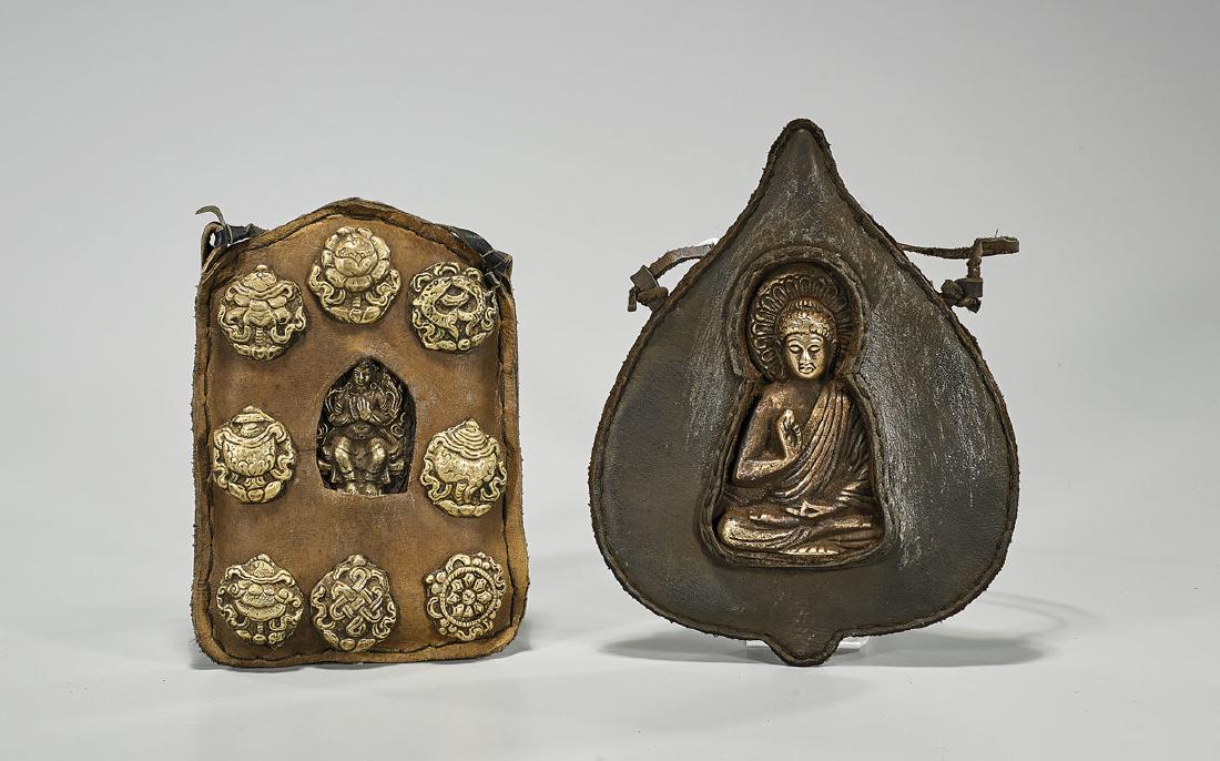 Two Chinese Leather & Gilt Metal Buddhist Hangings (1 of 1)