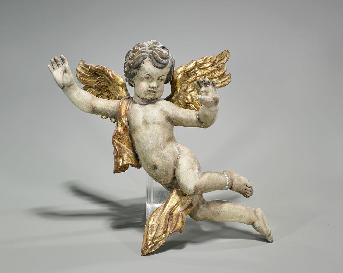 Antique Continental Polychrome & Gilt Wood Cherub (1 of 1)