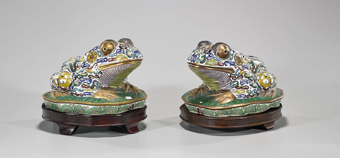 Pair Chinese Cloisonne Enamel Frogs (1 of 2)