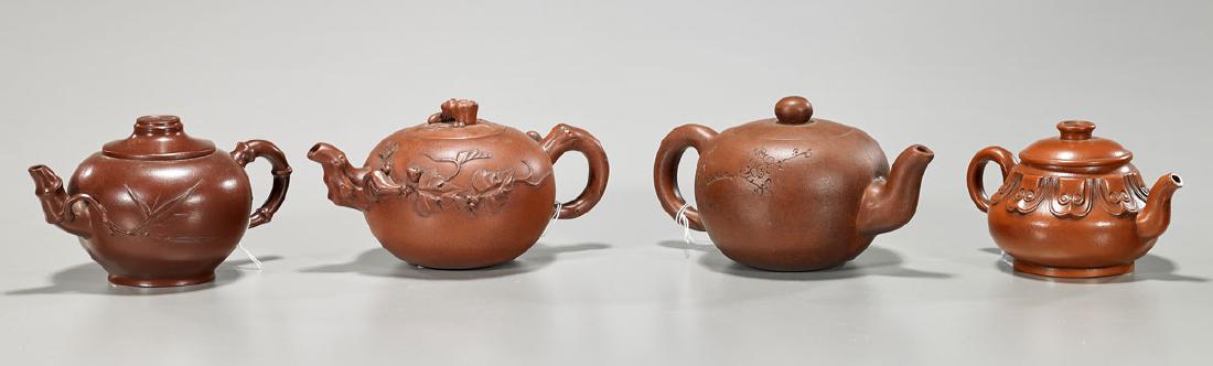 Group of Four Chinese Yixing Pottery Teapots (1 of 2)