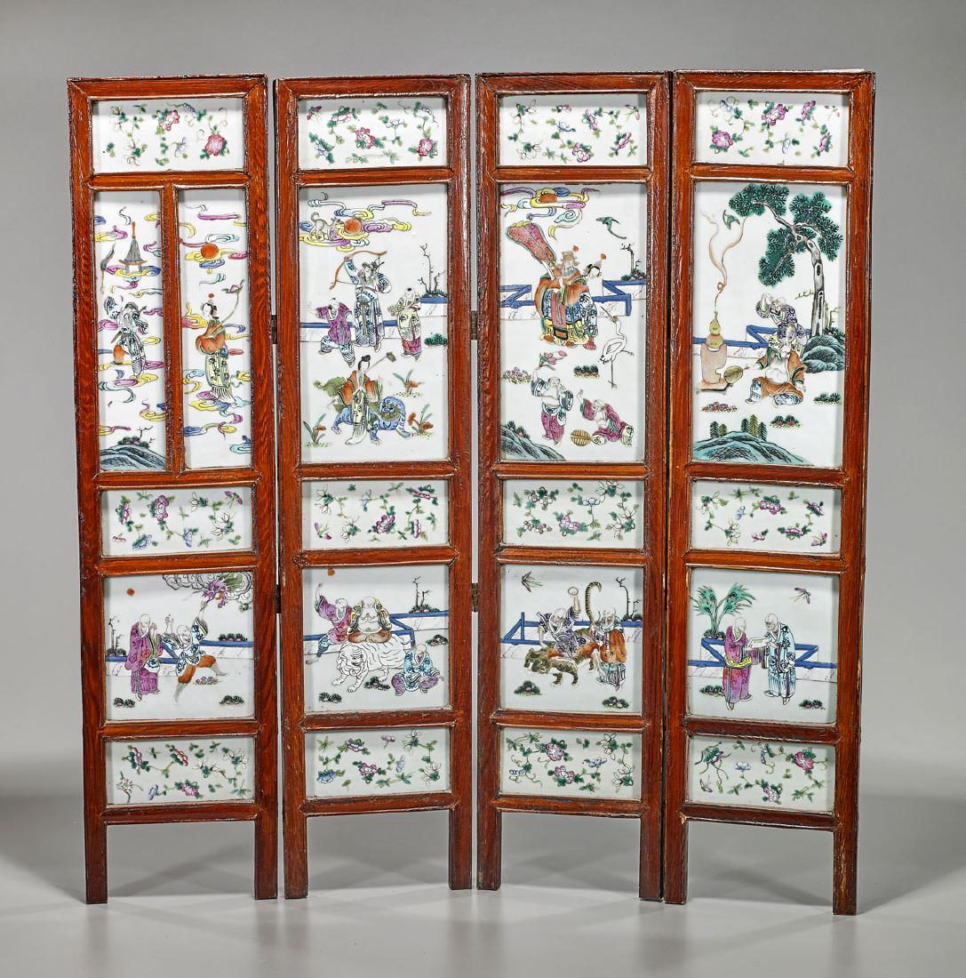 Antique Chinese Four-Panel Enameled Porcelain Screen (1 of 1)