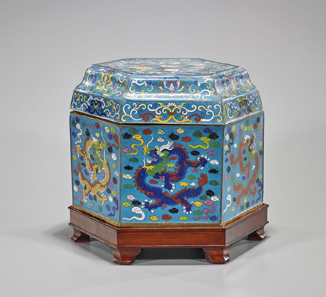 Chinese Cloisonne Enamel Hexagonal Covered Box (1 of 2)