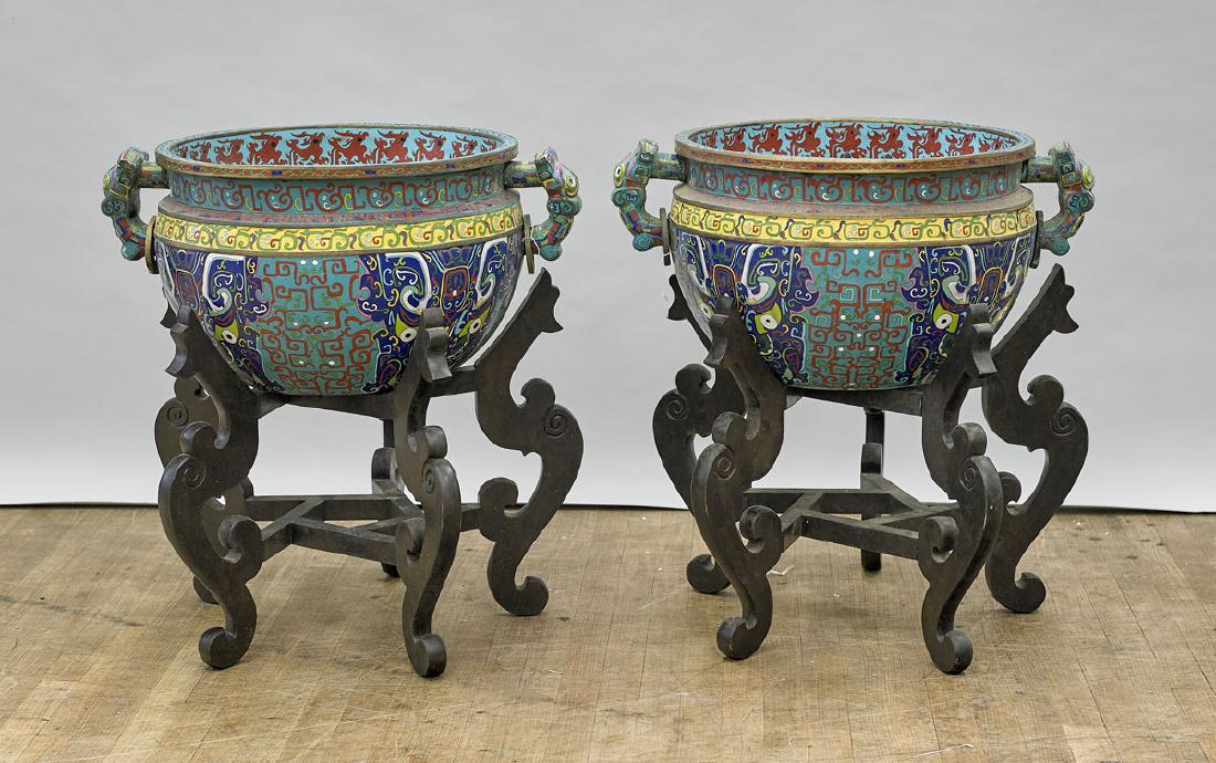 Pair Large Chinese Cloisonne Enamel Jardinieres (1 of 2)