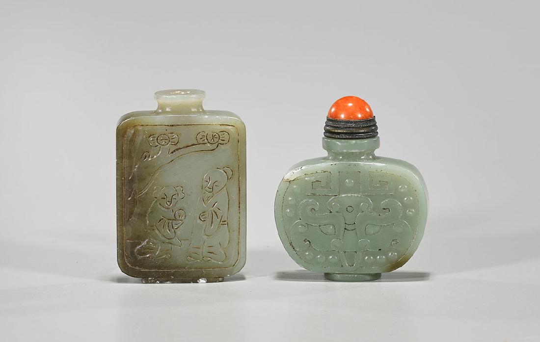 Two Chinese Carved Jade Snuff Bottles (1 of 1)