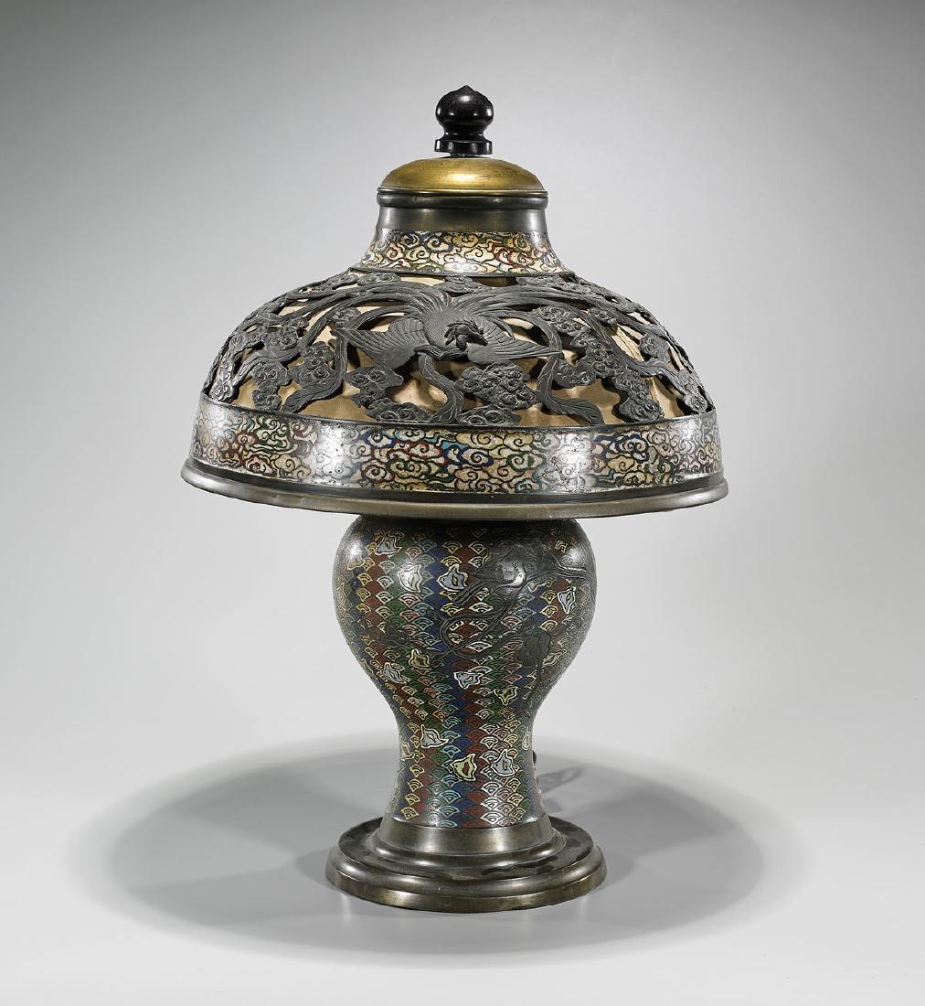 Antique Japanese Champleve Enamel Bronze Lamp (1 of 1)