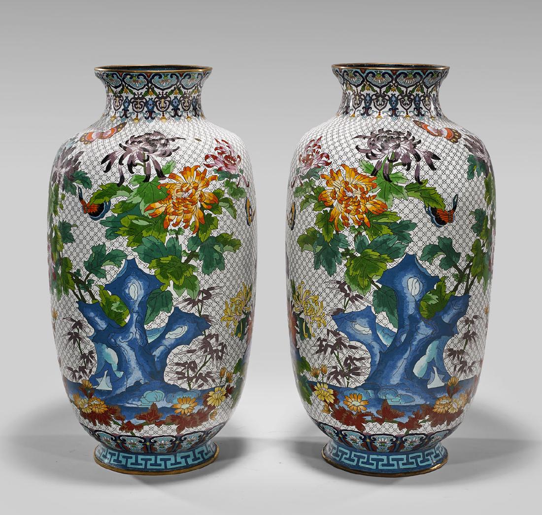 PAIR TALL CLOISONNE ENAMEL VASES (1 of 1)