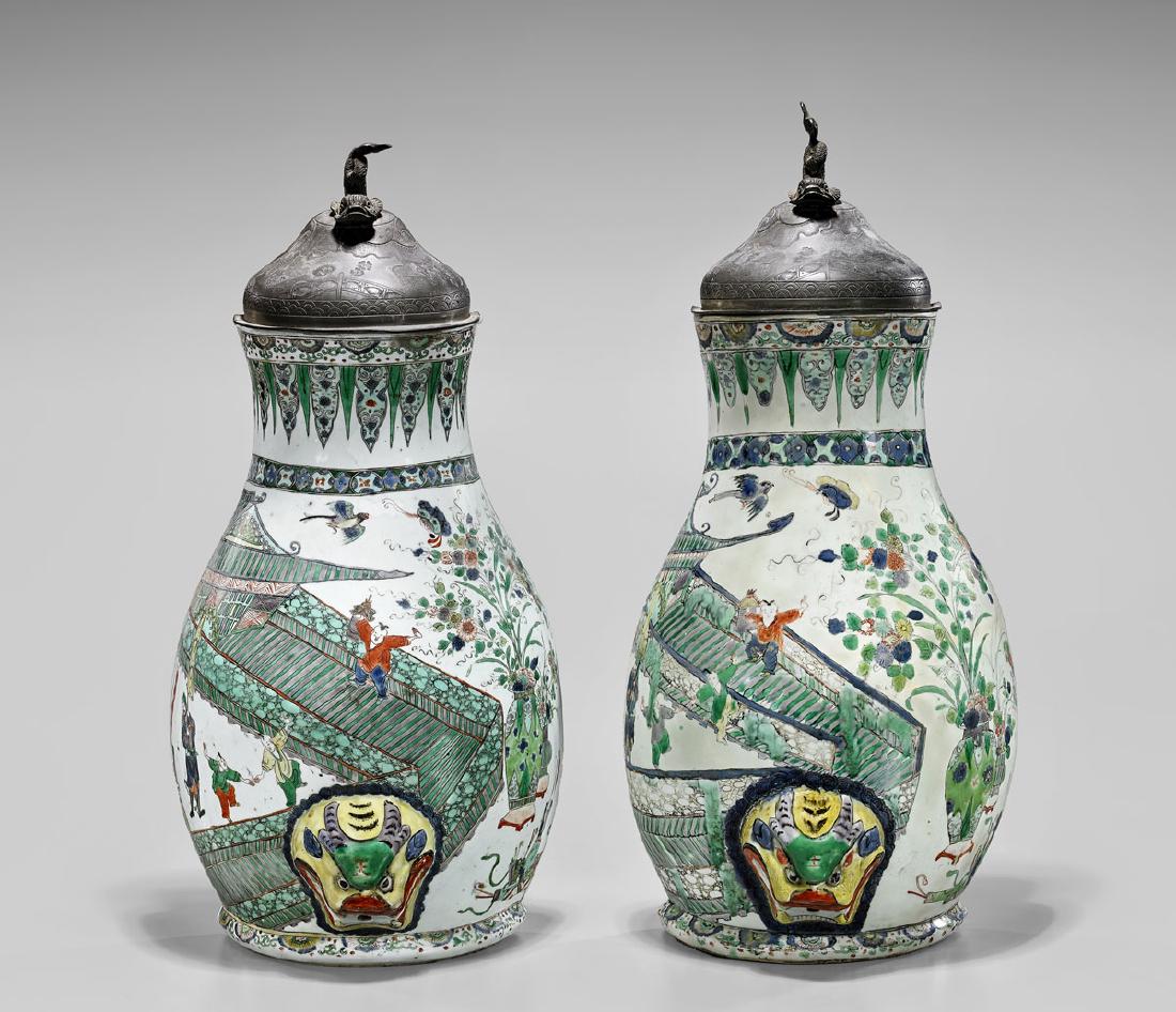 PAIR 17TH CENTURY FAMILLE VERTE CISTERNS (1 of 3)