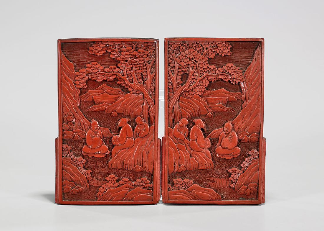 Pair Antique Chinese Cinnabar Lacquer Plaques (1 of 1)