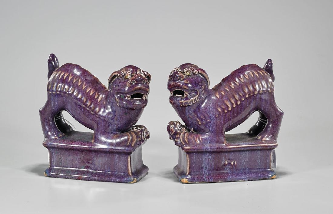 Pair Antique Chinese Flambe Glazed Fo Lions (1 of 1)