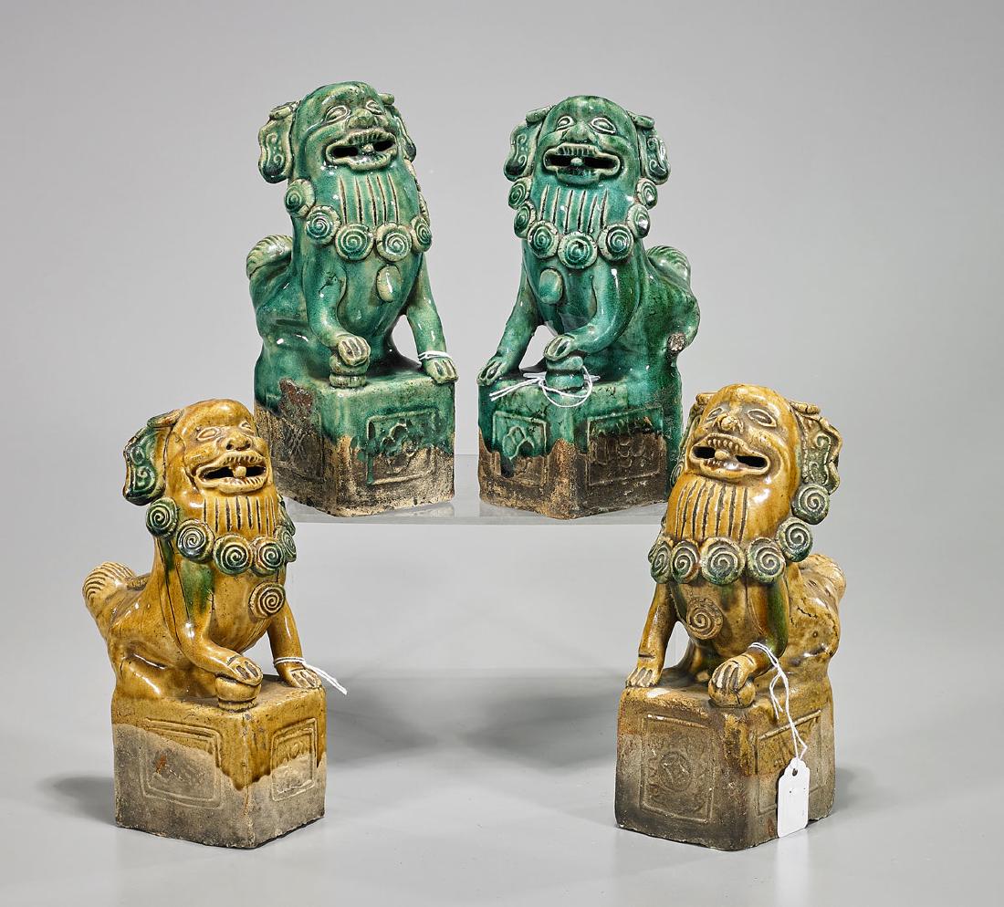 Group of Four Antique Chinese Glazed Ceramic Fo Lions (1 of 1)