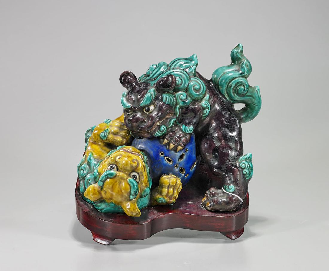 Antique Japanese Glazed Ceramic Shi-Shi Group (1 of 2)